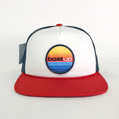 Flat Bill Trucker Hat - Red/Navy